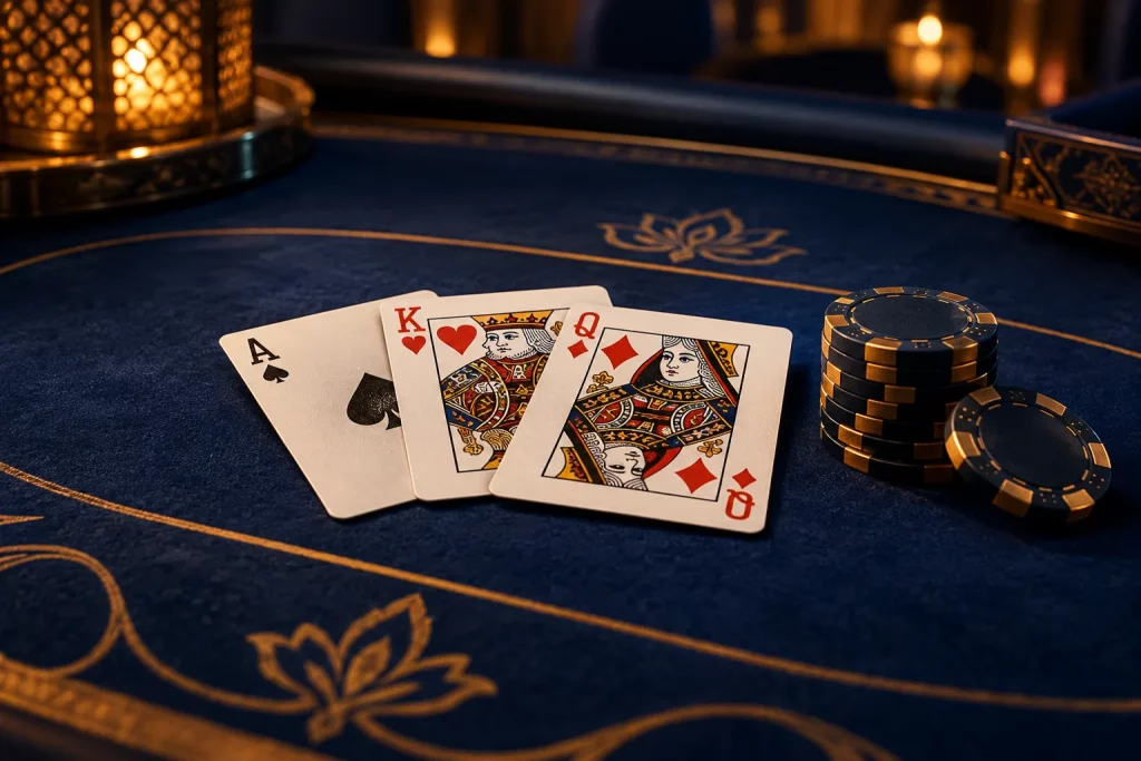 Playing cards and casino chips for 1xSlots frequently asked questions