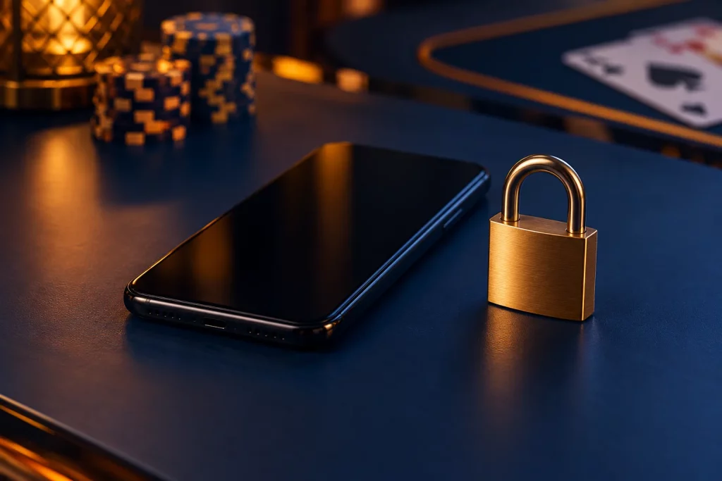 Phone and padlock for the 1xSlots registration guide
