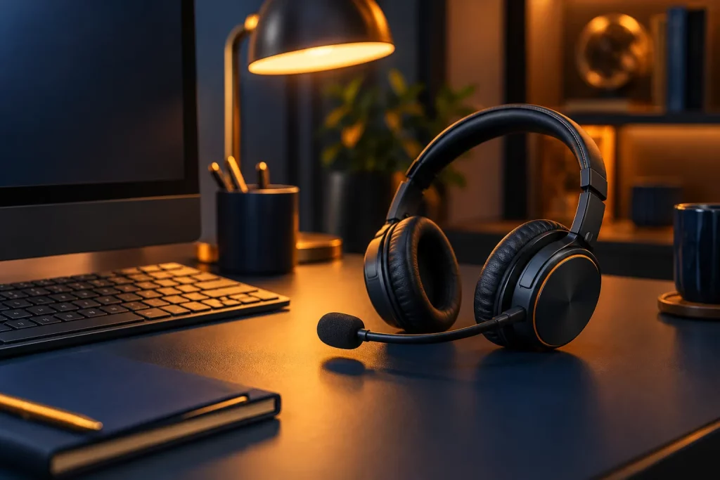 Headset on a support desk for 1xSlots contact information